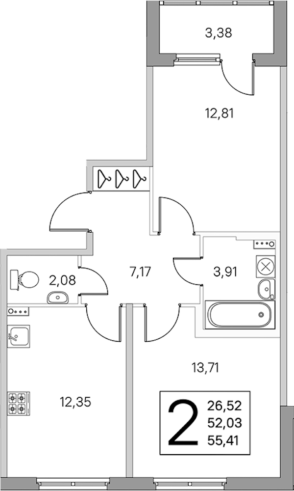 2-комнатная квартира 53.72 м², 2/4 эт., ЖК «Любоград в Стрельне»